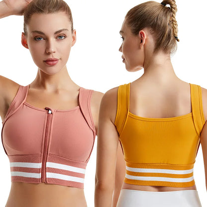 Zipper Front Closure Sports Bra Fitness Crop Tops with Built in Bra Gym Yoga Workout Padded Tank Top Athletic Vest Plus Size