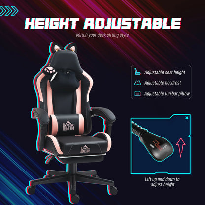 Homcom Gaming Chair with Adjustable Height Ears and Retractable Footrest