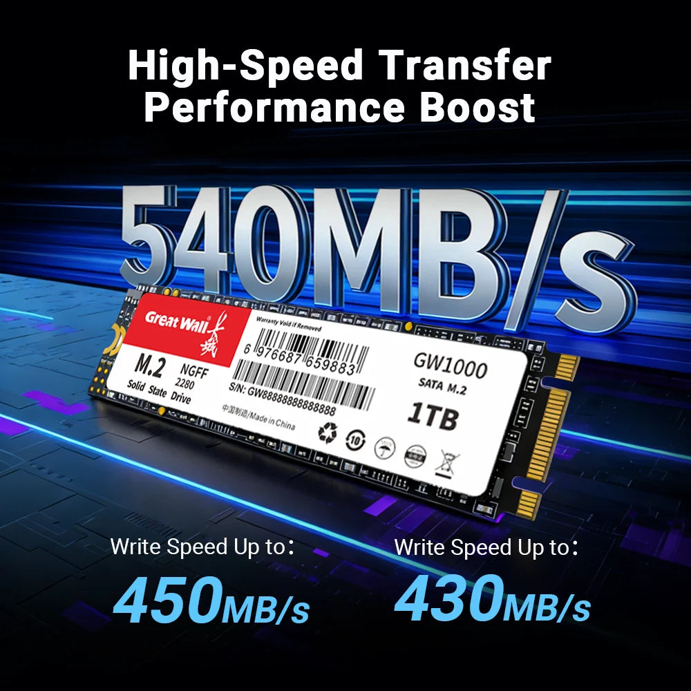 Great Wall M2 NGFF SSD 128GB 256GB SSD M.2 SATA 2280 1TB 512GB HDD 2TB Hard Disk Solid State Drives for Desktop Laptop