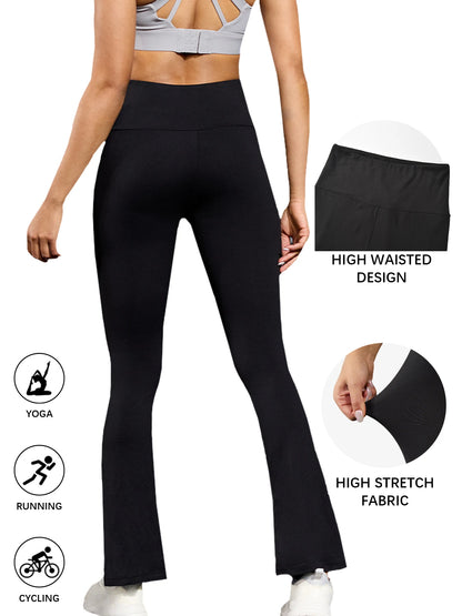 Plus Size Women's Super Soft Flare Pants High Waisted Tummy Control Workout Yoga Push Up Gym Fitness Long Leggings Bell Bottoms
