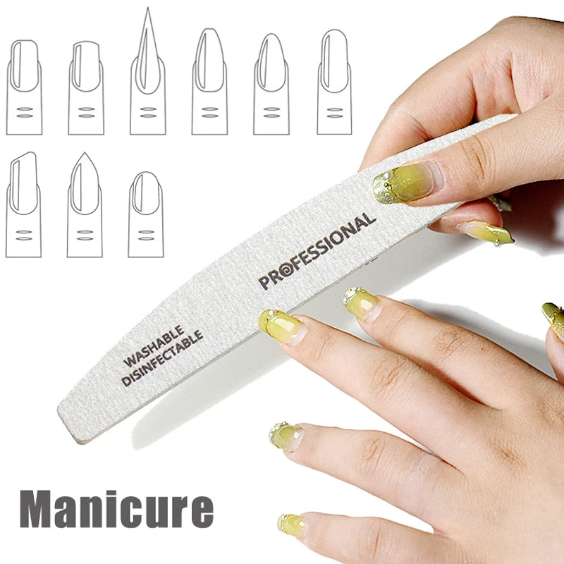 2/6/8/12/20pcs Professional Nail File Grey Half Moon Wooden Nail Files 100/180 Grit Double-Sided Sanding Washable Manicure Tools