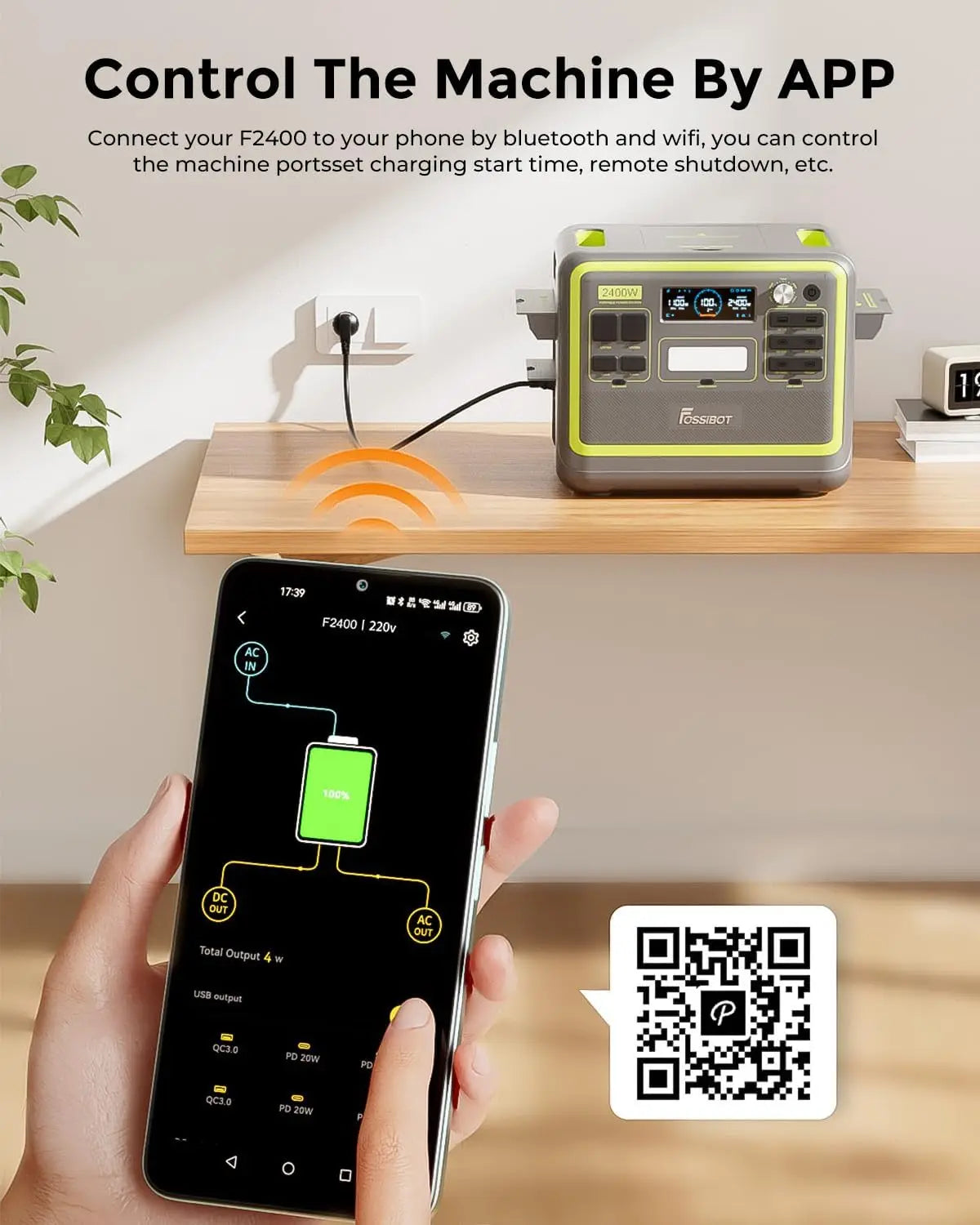 FOSSiBOT F2400 Portabel Power Station – 2048Wh, 2400W (4600W Peak), LiFePO4, 3×230V AC, App-styrning, EU-lager