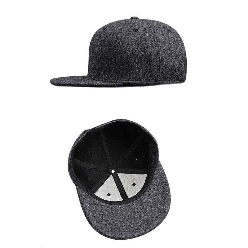 Woolen Winter Full Closed Fitted Cap Hat New York Size Trucker Men Bill Hip Hop Solid Baseball Blank Flat Visor Brim Era