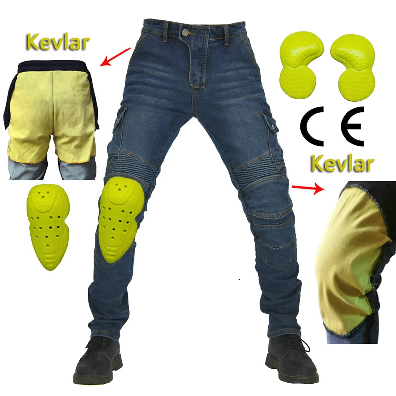 Skyddande motorcykeljeans och körbyxor