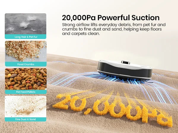 Lefant M265 Robot Vacuum Cleaner and Mop, 20,000Pa Suction, 800ml Dustbin, 28cm Mini Roller Robot Vacuum with Instant Automatic Cleaning, 5G WiFi/APP/Alexa