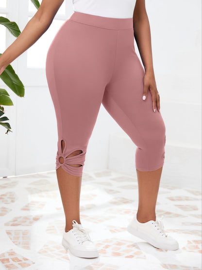 Large size new hollowed out design tight fitting cropped pants with high waist elasticity, slim fit, casual sports leggings