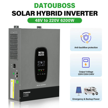 DATOUBOSS Solhybridinverter Ren Sinusvåg – 1,8kW 12V / 3kW 24V / 6,2kW 48V till 220V, Parallellanslutning, EU-lager Polen
