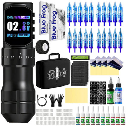 DM Tattoo Machnie Kit Tattoo Adjustable Stroke Wireless Tattoo Pen Coreless Brushless Motor   For Permanent Makeup