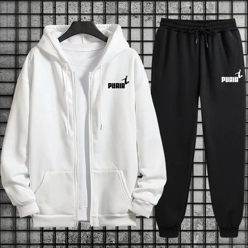 New in Women Tracksuit Trend Printing Hooded Sweatshirts Pants 2Pcs Set Casual Zipper Overcoat Suit Daily Clothing Autumn Winter