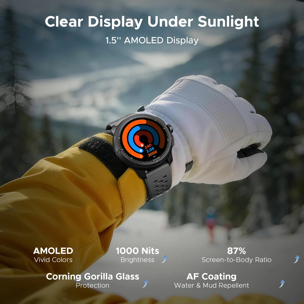 DOOGEE ANYMOVING M1 PRO Smart Watch 1.5" AMOLED Dual Band GPS Smart Watch with Offline Maps 170+ Sports Modes Fitness Watch 15-Day Battery AI Voice Assistant 5ATM Waterproof Outdoor GPS Watch