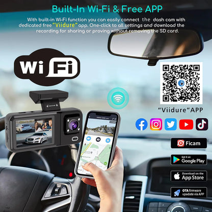 WIFI 3 Camera Dash Cam Cabin Car Dvr 1080P Interior Vehicle Three Way Channel Dvrs Recorder Video Registrator Dashcam Camcorder