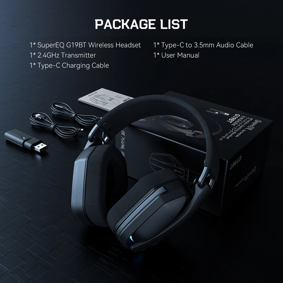 EKSA G19BT 2.4GHz Wireless Gaming Headphones Bluetooth 5.4 3.5mm Headset 30ms Low Latency 40mm RGB Hidden Mic 35H Foldable PC