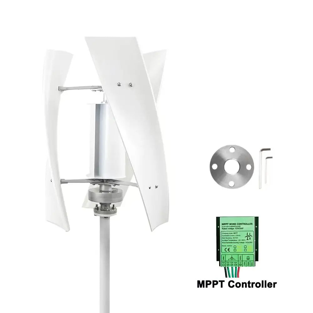 EKPAOWE Vertikal Vindturbin 3kW 12V/24V/48V – MPPT, Dual MPPT Sol+Vind Hybrid eller med 4×100W Solpaneler, EU-lager Polen