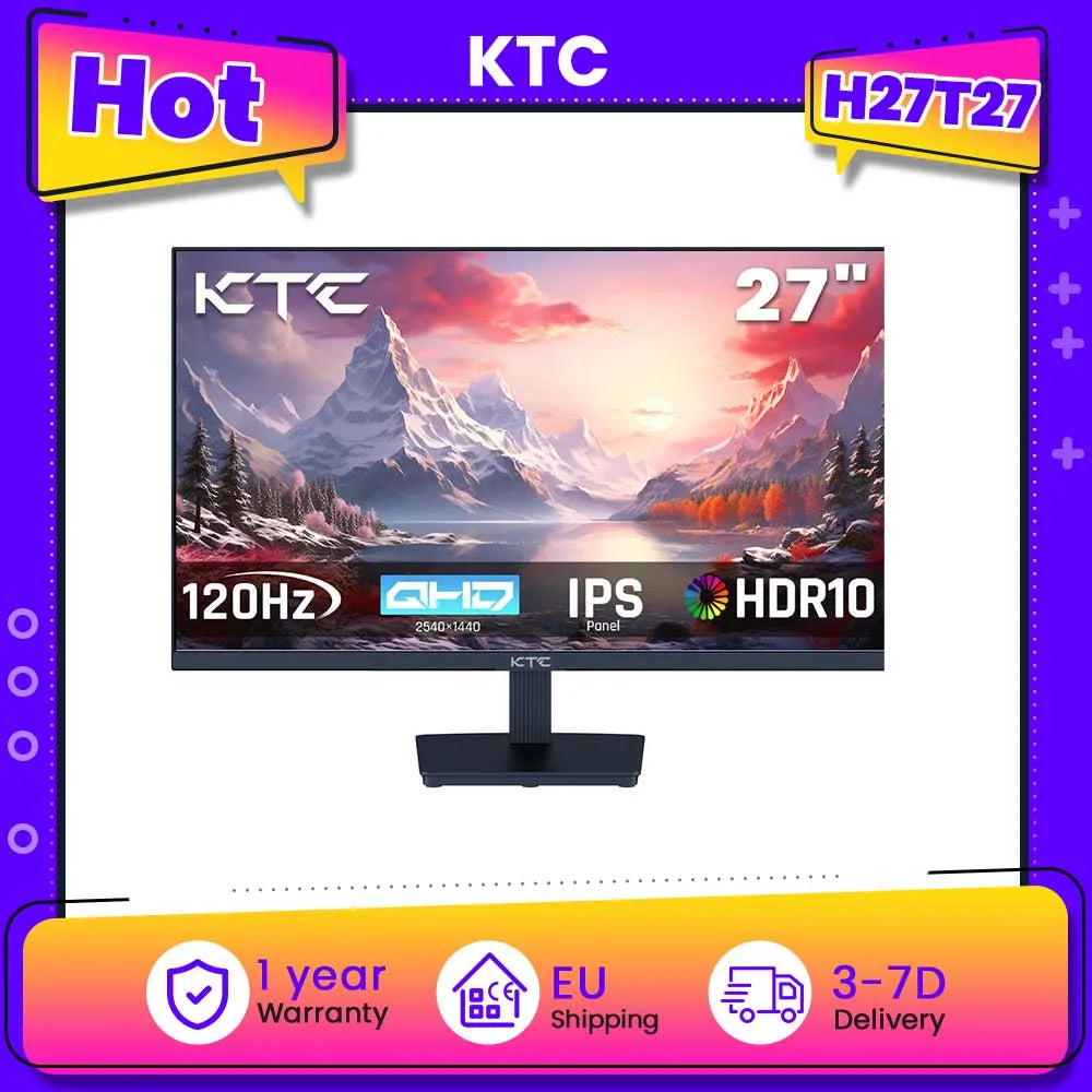 HOT! KTC H27T27 Office Monitor 27" 2560×1440 100Hz Overdrive to 120Hz 2K QHD Resolution IPS Panel HDR10 Low Blue Light Flicker-Free