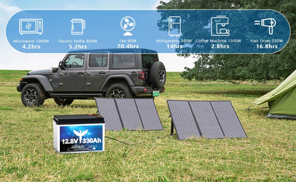 12V 330Ah 4,2kWh LiFePO4 Batteri med Bluetooth & 200A BMS – Deep Cycle Husbil Solceller Båt, EU-lager