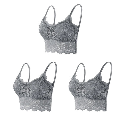 3PCS Women's Lace Bras Top Comfortable Bralette Solid Color Sexy Underwear Vest Female Hollow Out Wireless Lingerie Seamless Bra
