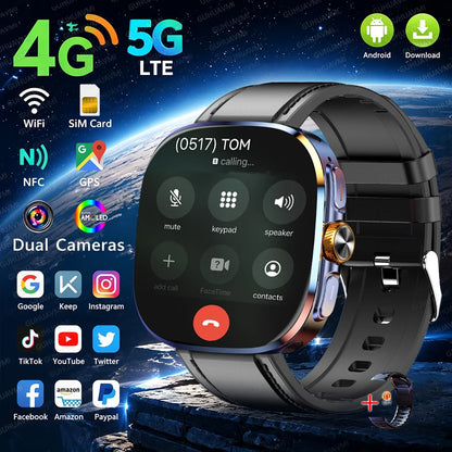 Smartklocka Herr 2026 – 4G/5G SIM, 8GB+128GB, 2,4" AMOLED, GPS, WiFi, Videosamtal & Android-appar