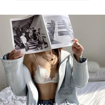 French Triangle Cup, No Steel Ring, Women's Ultra-thin Summer Lace, Pure and Delicate Straps, Beautiful Back, Front Buckle Bra