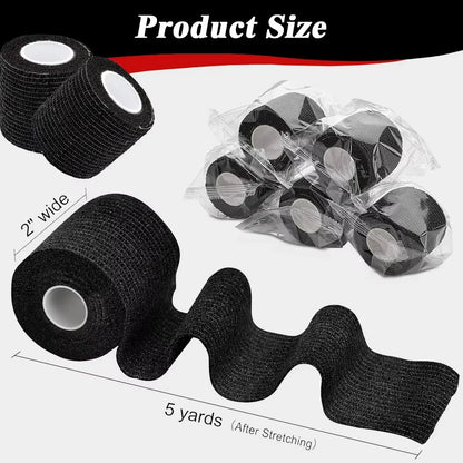 48/24/3PCS Black Tattoo Grip Cover Wraps Self-Adhesive Elastic Bandage Tape Breathable Strong Sports Tape Athletic Bandage Rolls
