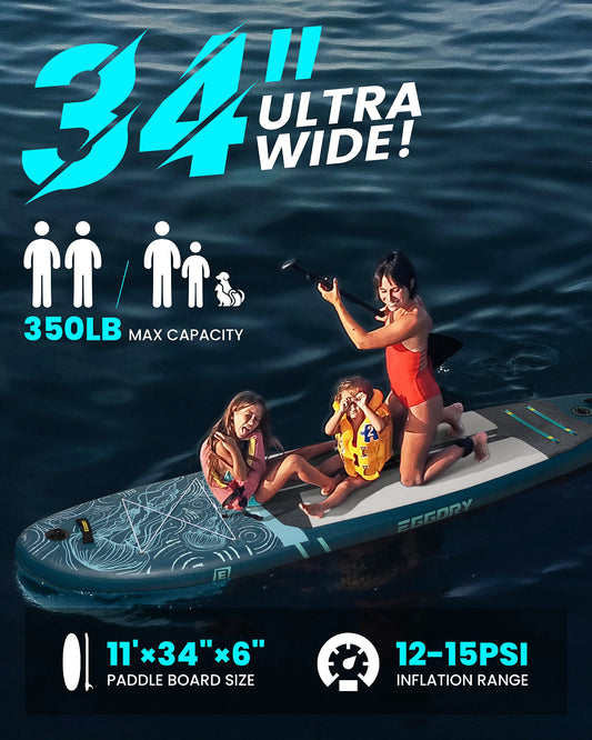 EGGORY Uppblåsbar SUP-bräda – Ca 335 cm, 7 Designs, Komplett Set, Skickas från Tyskland
