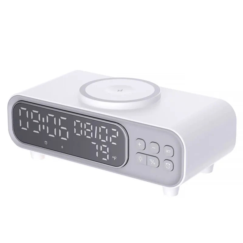 VIKEFON 15W Trådlös Laddare med Väckarklocka Nattljus & Termometer – Qi USB-C iPhone Android Hörlurar Snabbladdning CE RoHS