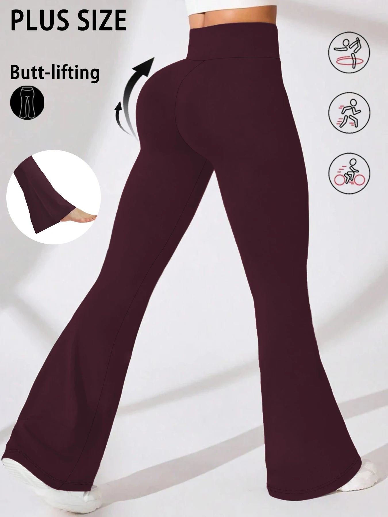 Plus Size Women's Super Soft High Waisted Flare Pants, Leggings Tummy Control Soft Bootleg Bell Bottoms Running