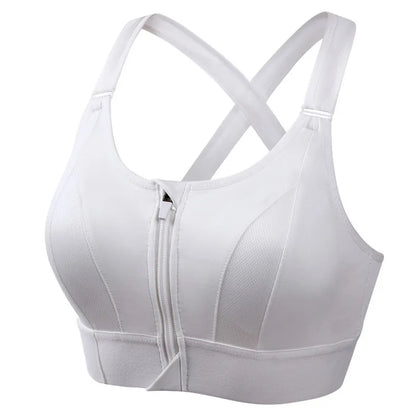 Women High Impact Shockproof Sports Bra Front Zip Adjustable Shoulder Straps Back Support Yoga Running Fitness Bralette