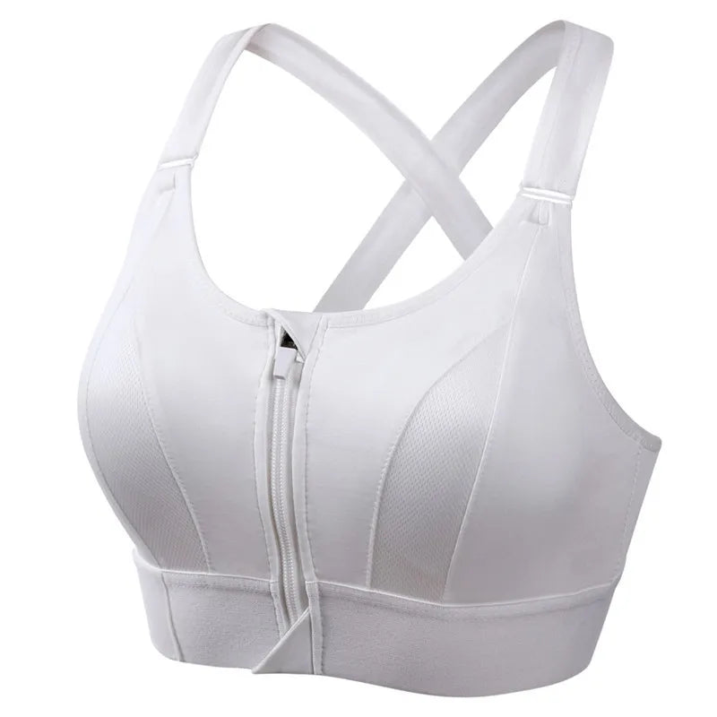 Women High Impact Shockproof Sports Bra Front Zip Adjustable Shoulder Straps Back Support Yoga Running Fitness Bralette