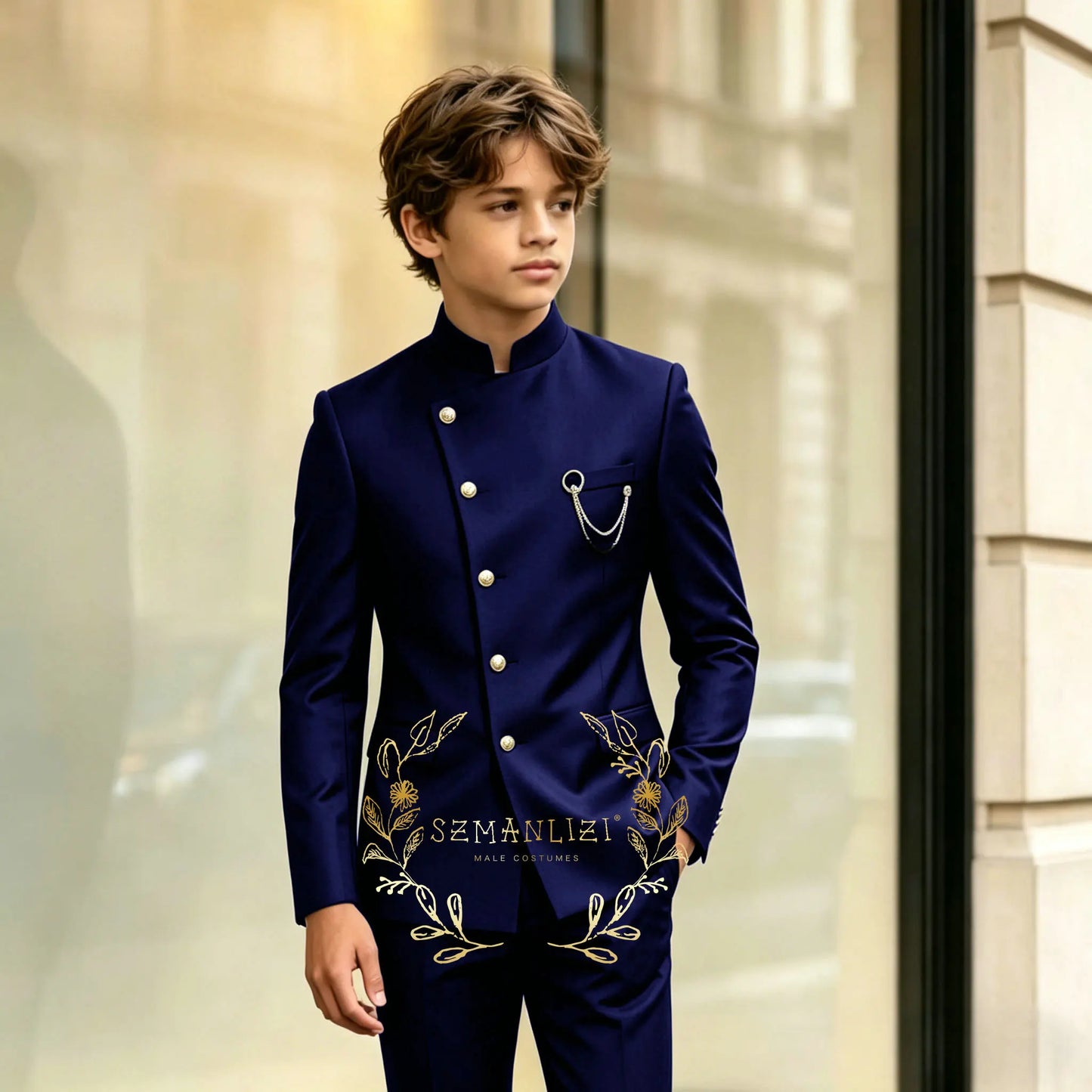 Indian Style Black Child Boy Dinner Tuxedos Little Kids Costume Wedding Party Prom Pants Suits Birthday Wear 2 Pieces Customized