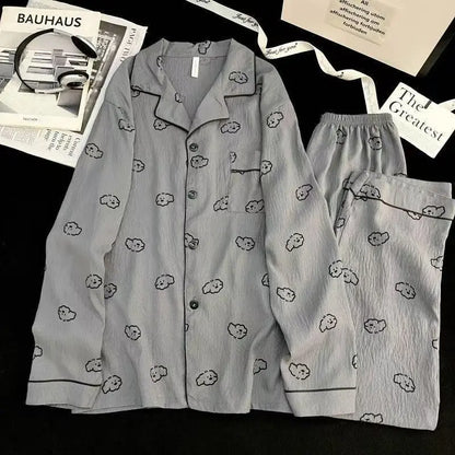 Herr Pyjamas 2-delad – Vintage Rutig Broderad Hund, Plus Size L–3XL, 5 Motiv