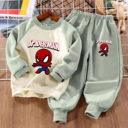 New Fashion Cartoon Print Boys Spliced Sweatshirts Two Piece Sets Kids O Neck Hoodies and Long Pant 2pcs Sets Kids Sport Clothes
