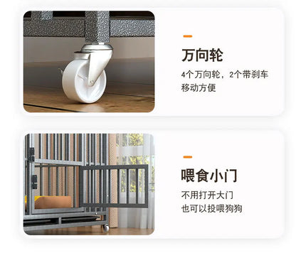 Heavy Duty Square Tube Dog Cage for Medium Large Dogs Indoor Metal Kennel with Toilet Tray Foldable Iron Pet Crate Furniture