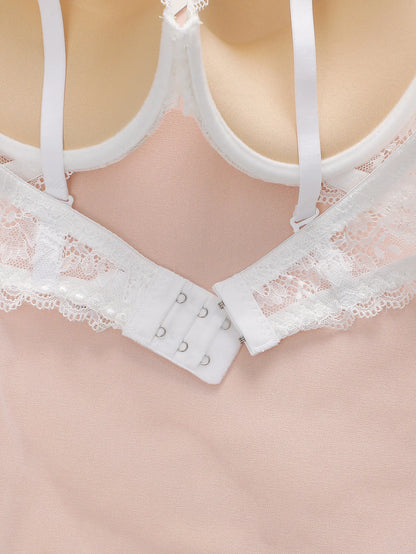 Hot selling women's sexy embroidered lace bra set with steel ring gathering push up and seamless thong set B6064