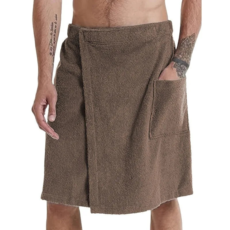 Bath Towel Terry Cloth Beach Towel Men Hook and Loop Elastic Waist Solid Color Pocket Shower Towel Beach Towel