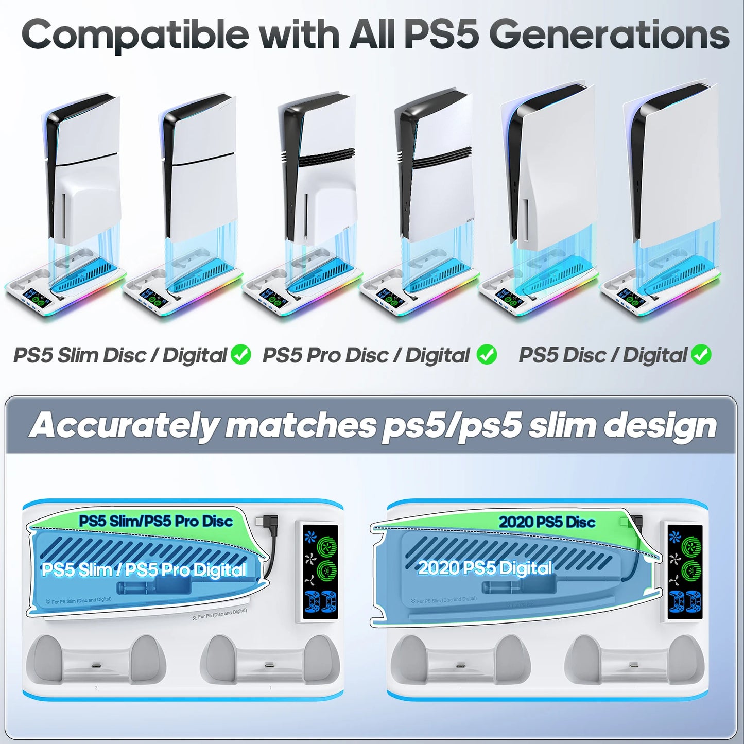 Stand For Sony PS5 Console Playstation Play Station PS 5 Pro Slim Support Cooler Fan Base Holder Control Charger Game Accessory