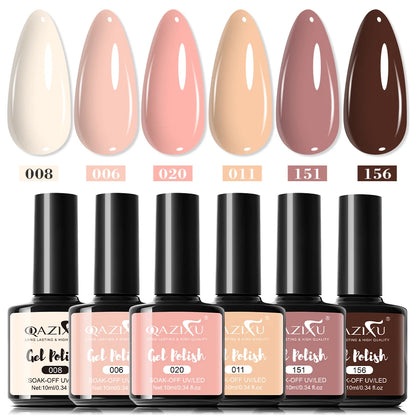6Pcs Gel Nail Polish Set Milk Tea Popular Color UV LED Nail Gel for Nail Art Easy Apply & Soak Off DIY Home Manicure Salon Use
