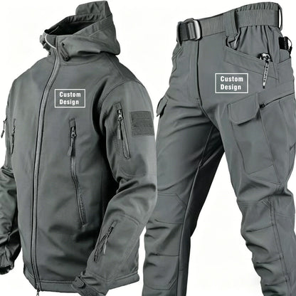Herr Militär Softshell Set 2026 – Fleece Jacka + Byxor Outdoor, Grå/Svart/Khaki/Kamouflage S–4XL