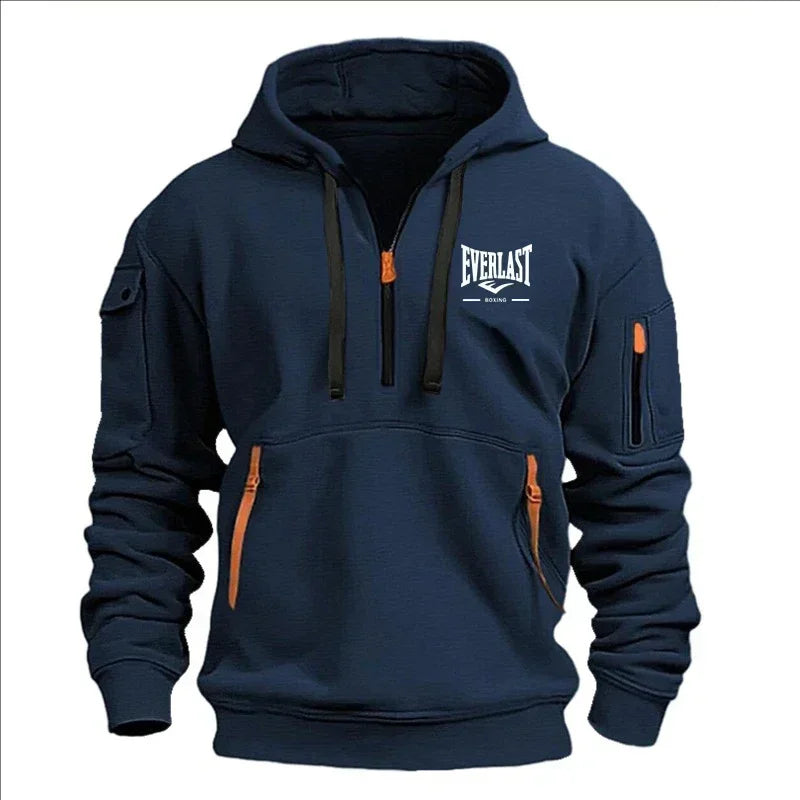 Men's Autumn Winter Casual Loose Hoodie Sweatshirt With Zippers Printed Pullover Fleece Warm Streetwear Tops Outerwear