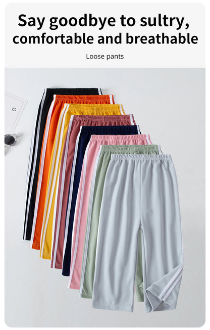 Summer CHILDREN'S Thin Wide-leg Pants Boys and Girls Color Leisure Sports Straight Pants Comfortable Pants.