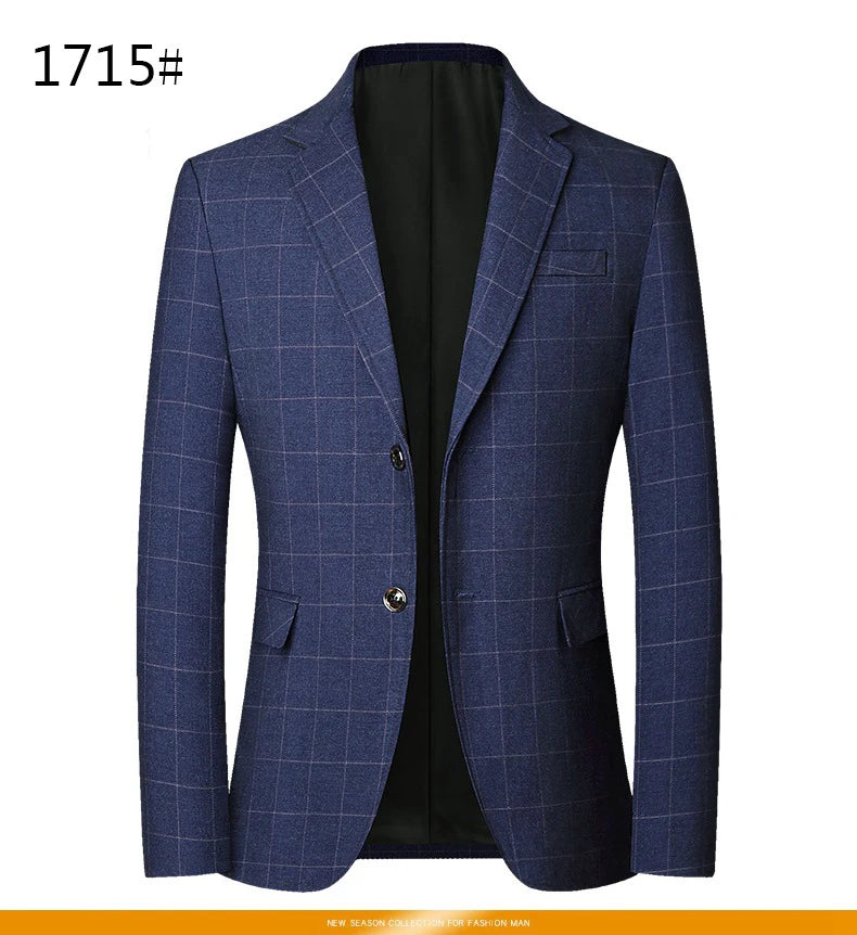 Herr Slim Fit Blazer – Rutig Strükfri Kavaj för Business Casual, Vår & Höst, 3 Färger