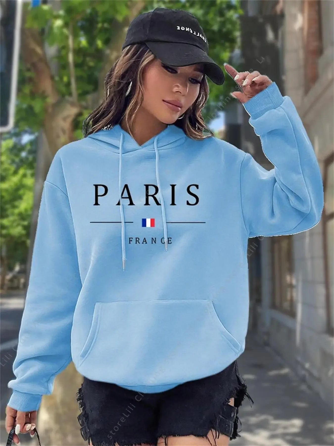 PARIS Graphic Letter Hoodies Women's Hooded Sweatshirt Pullover Top Aesthetic Y2K Street Sport Clothing Woman Hoodie PINK BLACK