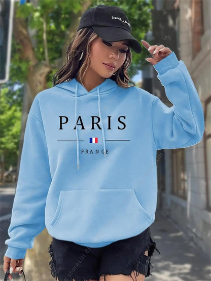 PARIS Graphic Letter Hoodies Women's Hooded Sweatshirt Pullover Top Aesthetic Y2K Street Sport Clothing Woman Hoodie PINK BLACK