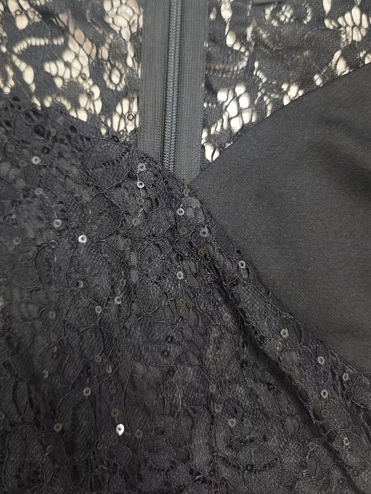 Women Summer Black Lace Short Sleeve V Neck Knee Length Elegant Bodycon Party Slim Ruffle Split Evening Club Dress