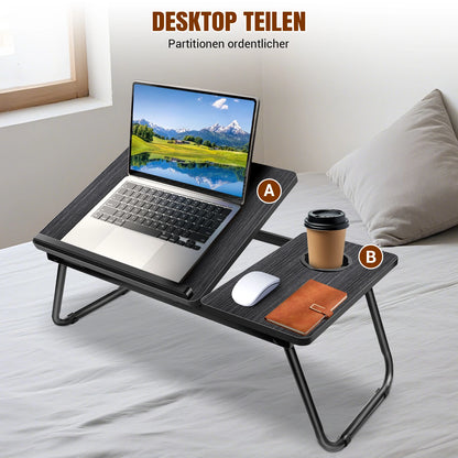Laptop Table 5-step height adjustable laptop table for bed with folding table legs Cup holder reading stand laptop holder breakfast tray and bookend