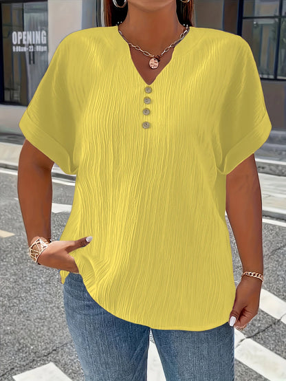 Dam Plus Size Krinklad Blus – Kortarm Knappdetalj Avslappnad Casual Året Runt, 10 Färger 1XL–5XL