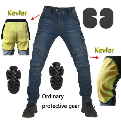 Kevlar MC-byxor med knä- och höftskydd, storlek XXS–5XL