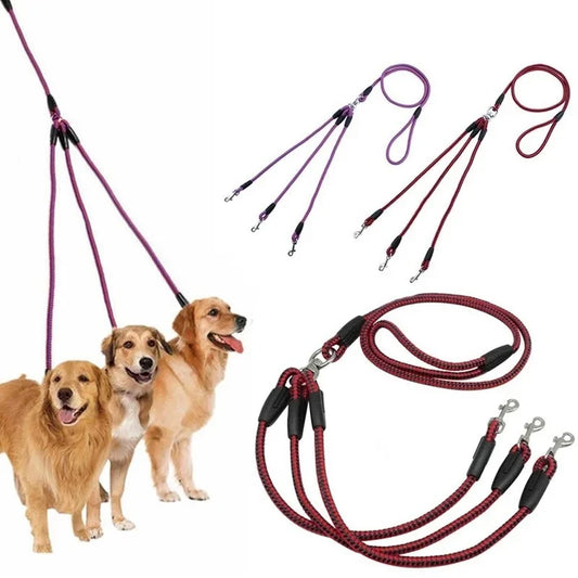 3-vägs Hundkoppel Anti-trassel – Gå 3 Hundar Samtidigt, Mjukt Handtag & Hållbart Nylon