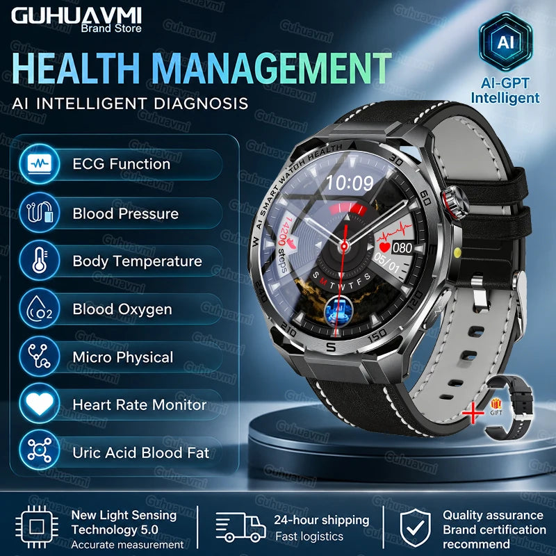 2026 New AI Health Care Accurate Detection ECG Smart Watch Blood Pressure lipids Uric Acid Analysis Bluetooth Call Smart Watches