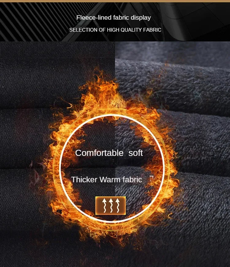 2026 Brand Brushed Jeans Winter Jeans Men Slim Fit Stretch Thick Velvet Pants Warm Jeans Casual Fleece Trousers Male