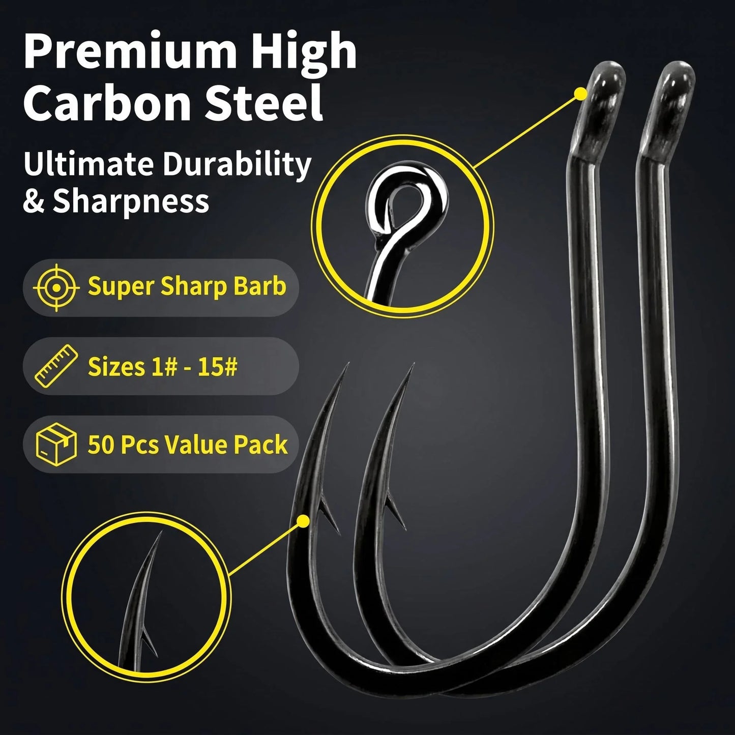 50PCS Single Circle Offset Fishing Hooks – High Carbon Steel Barbed for Carp Fly Fishing & Sea Tackle